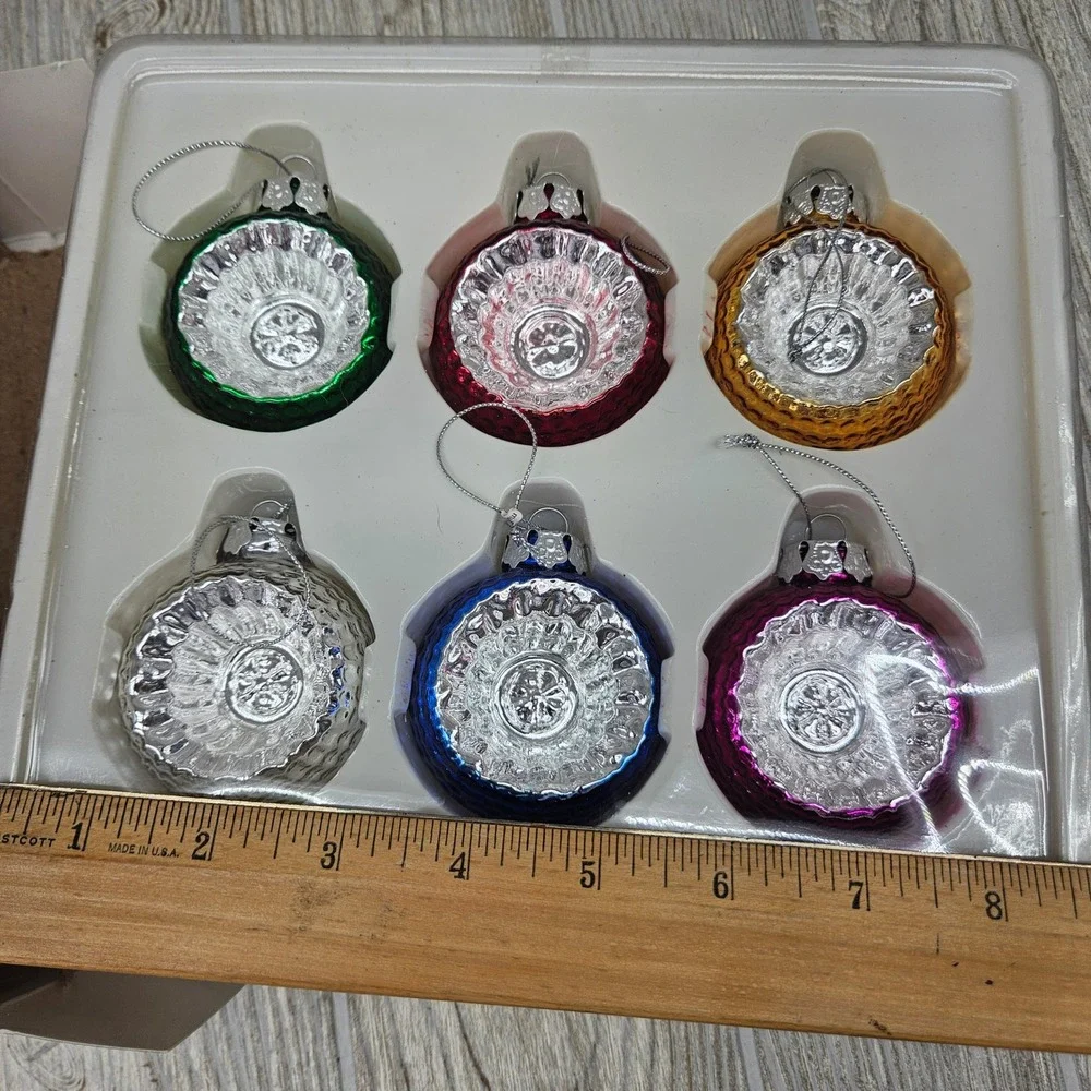 Snow Brite Restoration Hardware Cut Out Glass Ornaments Set of 6 Multi Indent